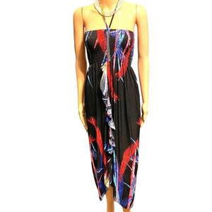 Romantic Sini Boho Artsy Y2K Strapless High low Maxi Dress Women Size L Stretch